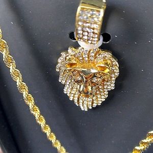 18k gold, iced out, lion head,handmade pendant